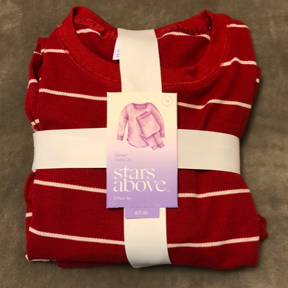 STARS ABOVE Women red stripe nightwear sleepwear pajama 2-piece set M
